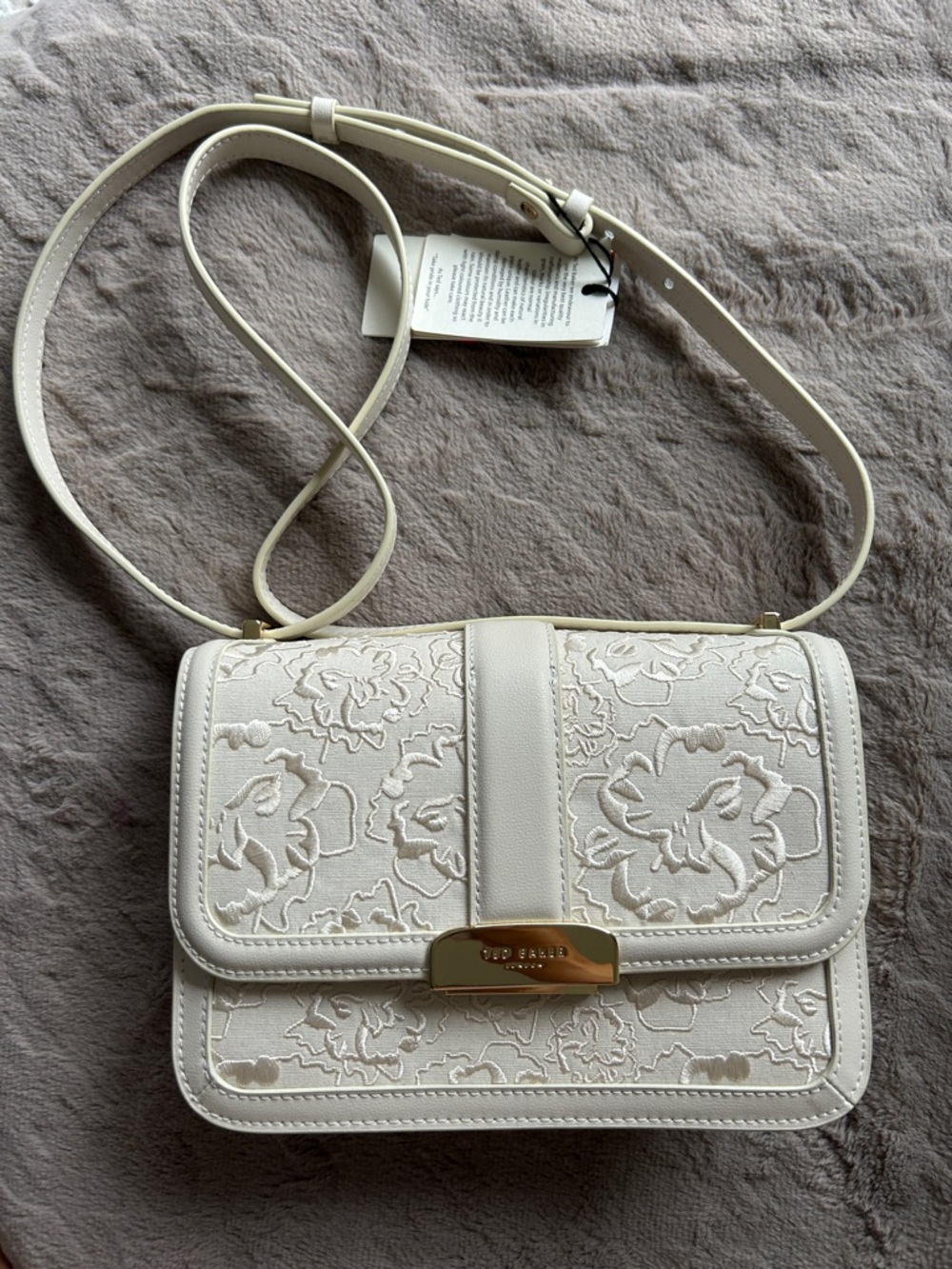 Ted Baker Cream Floral Embroidered Crossbody with Gold Hardware - Picture 1 of 4